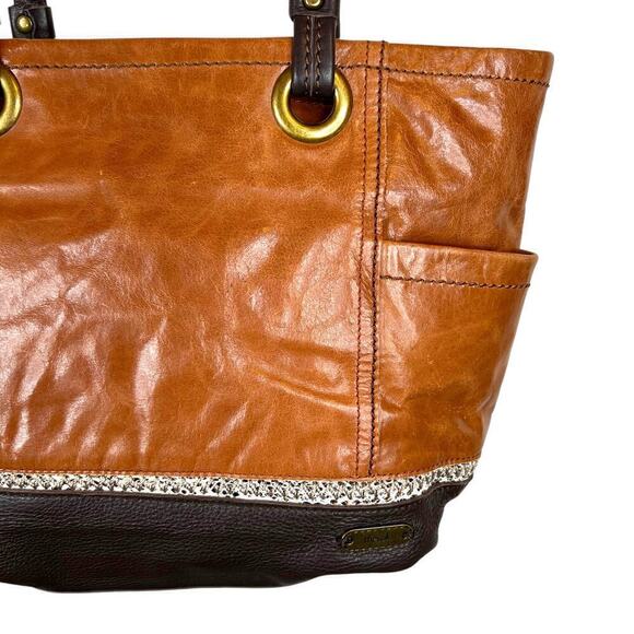 The Sak Landis Tote Handbag Genuine Leather in Caramel Brown - Picture 5 of 14